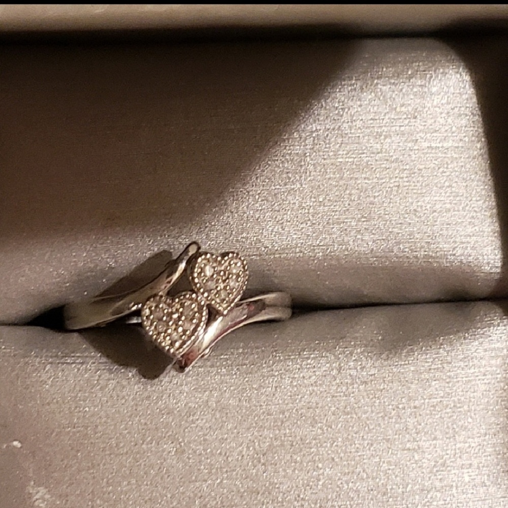 Sterling silver double heart & diamond clusters